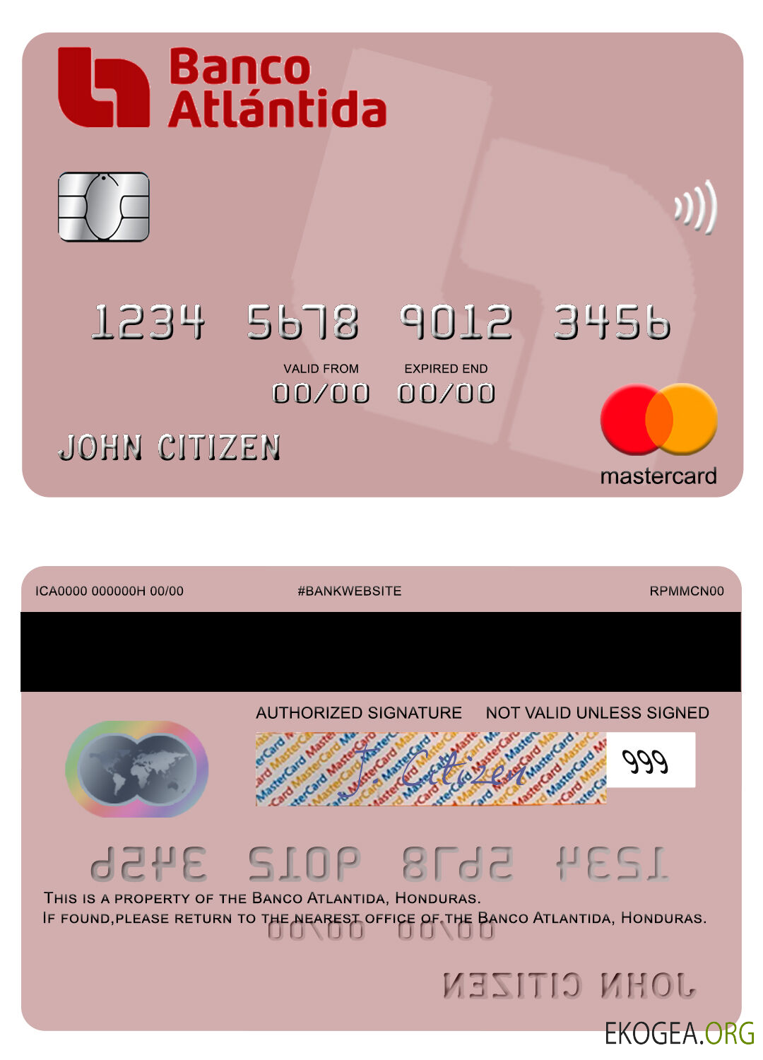 Carte Mastercard de la Banco Atlantida du Honduras